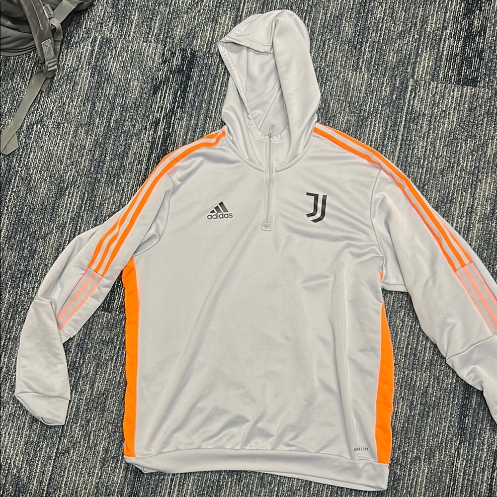Adidas Gray Hoodie with juventus Orange Stripes